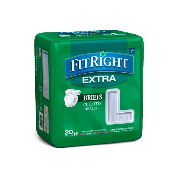 Medline FitRight Extra Adult Disposable Briefs, Size L, Waist Size 48"-58", 20/Bag FITEXTRALGZ - main